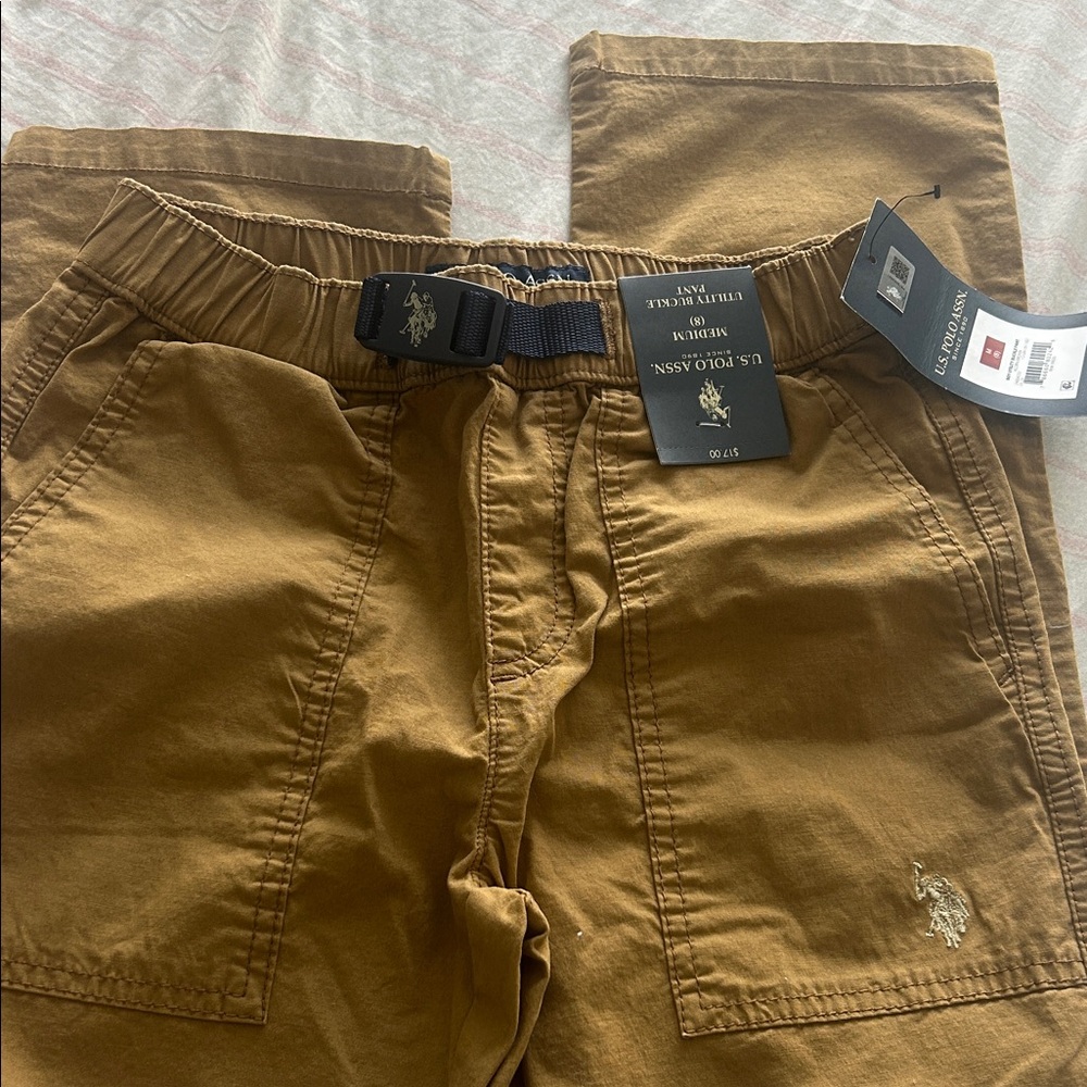 U.S. Polo Assn. Kids Chinos in Mustard Brown with Web Belt